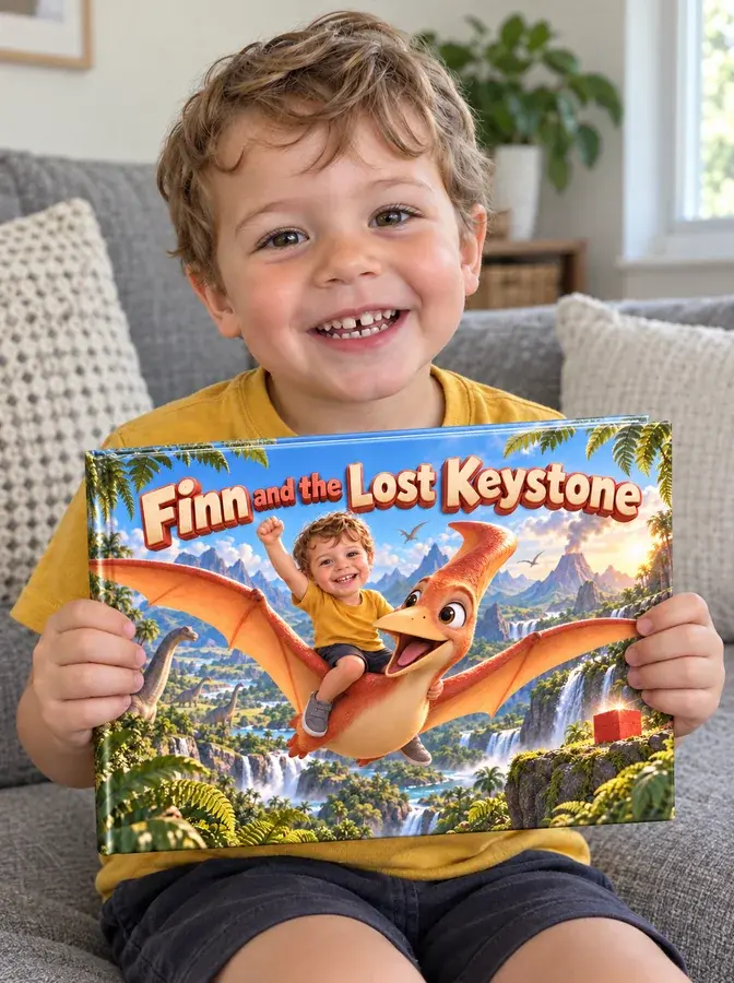 Finn holding his printed book