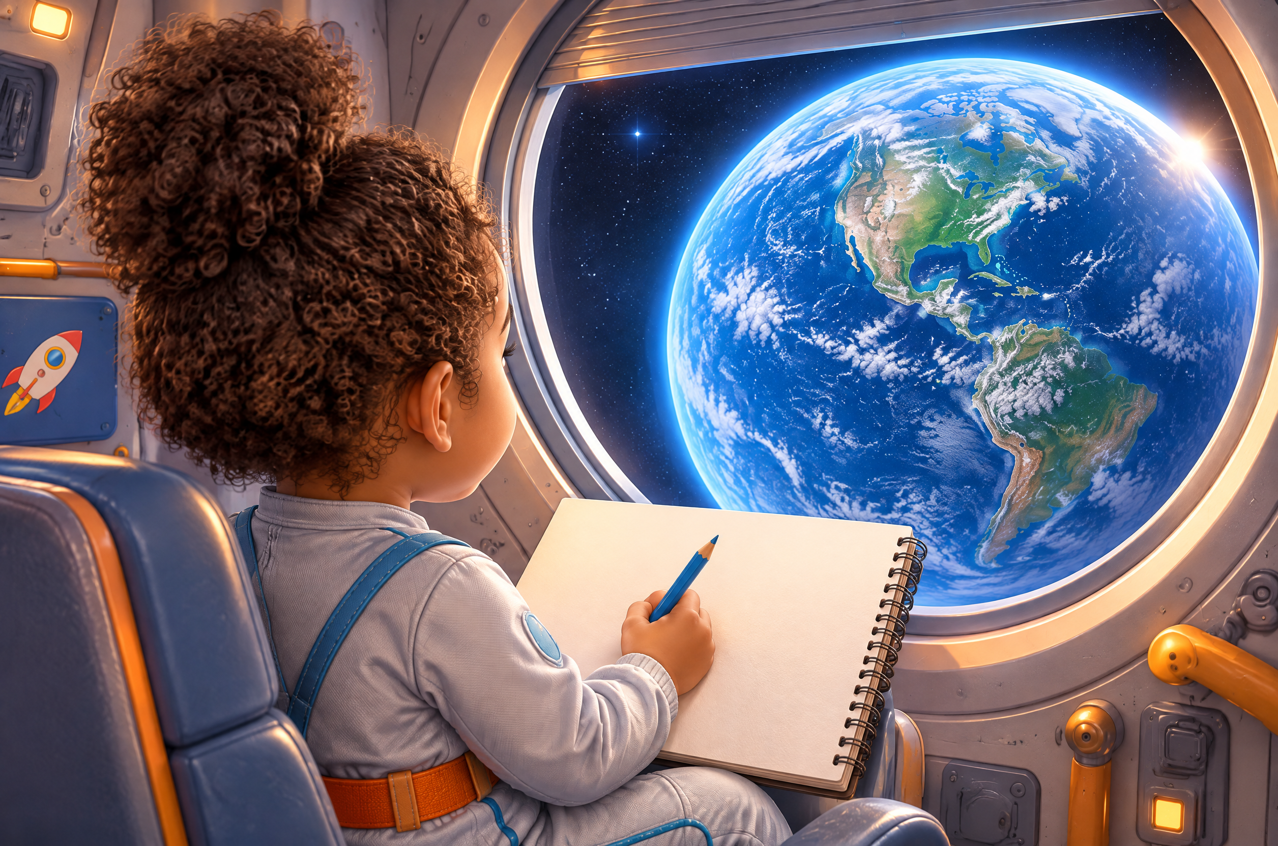 An illustrated page from Isla’s space book, made by Fiktola