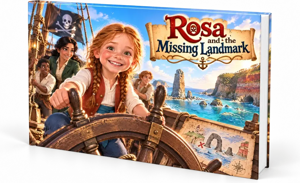 Hardcover mockup of Rosa and the Missing Landmark