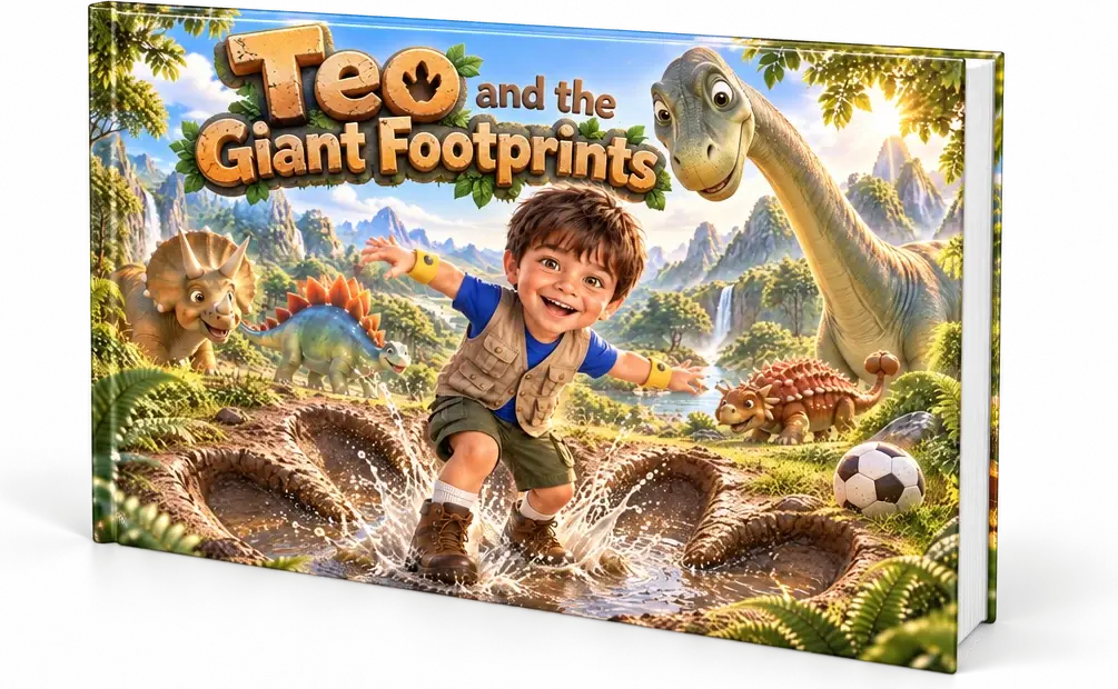 Hardcover mockup of Teo and the Giant Footprints