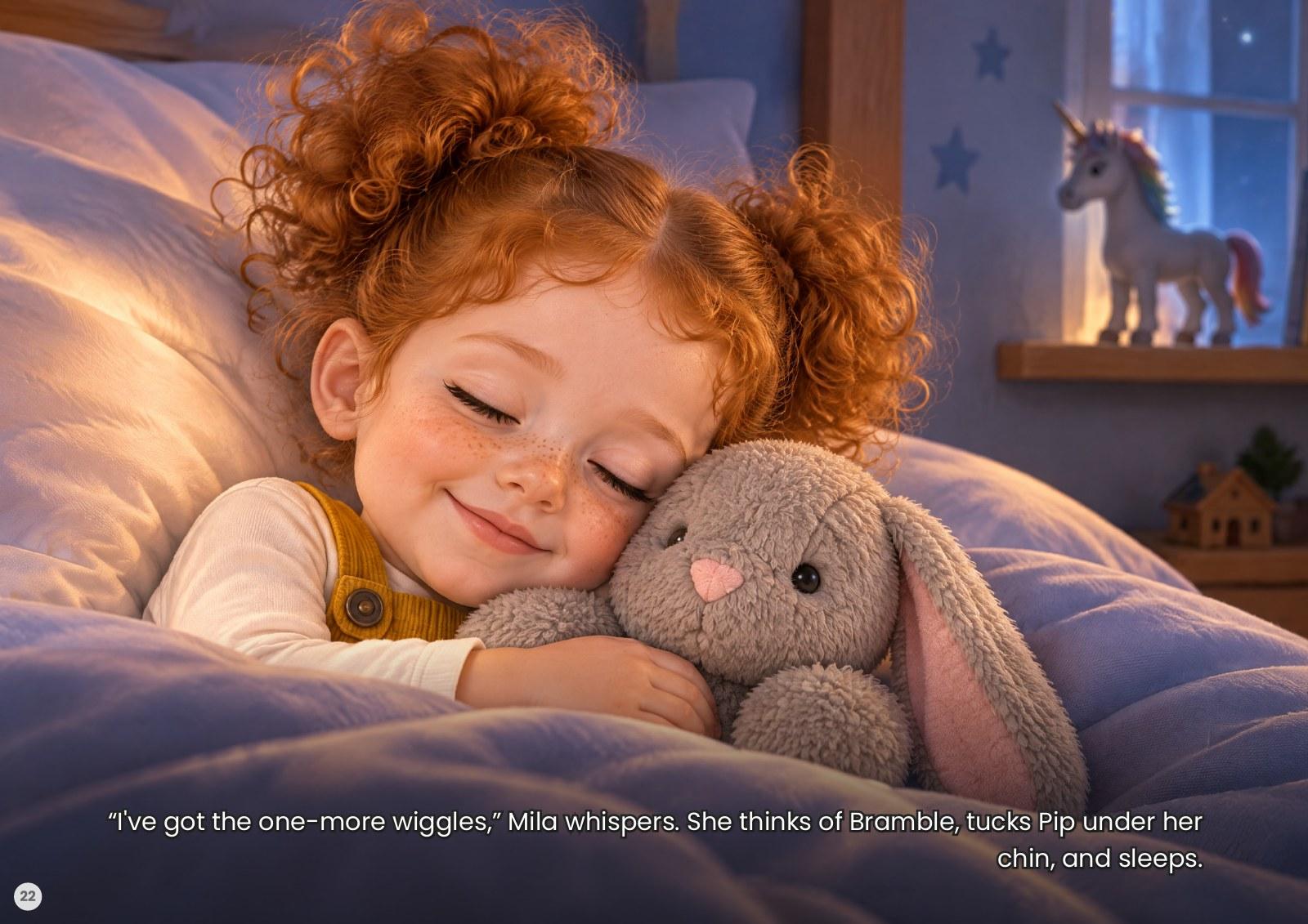 Back home in her own bed, the girl sleeps with her toy bunny tucked under her chin