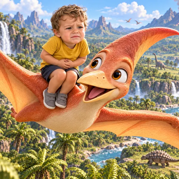 Finn feels a pushing feeling in his tummy on the Pteranodon’s back